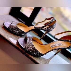 Jimmy Choo Annie 85 Star Coarse Glitter Sandal size 33 1/2